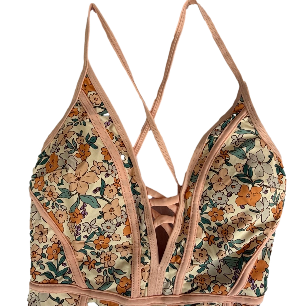 CupShe NEW Women's Floral Apricot One Piece With Front Criss Cross Detail - Picture 2 of 14